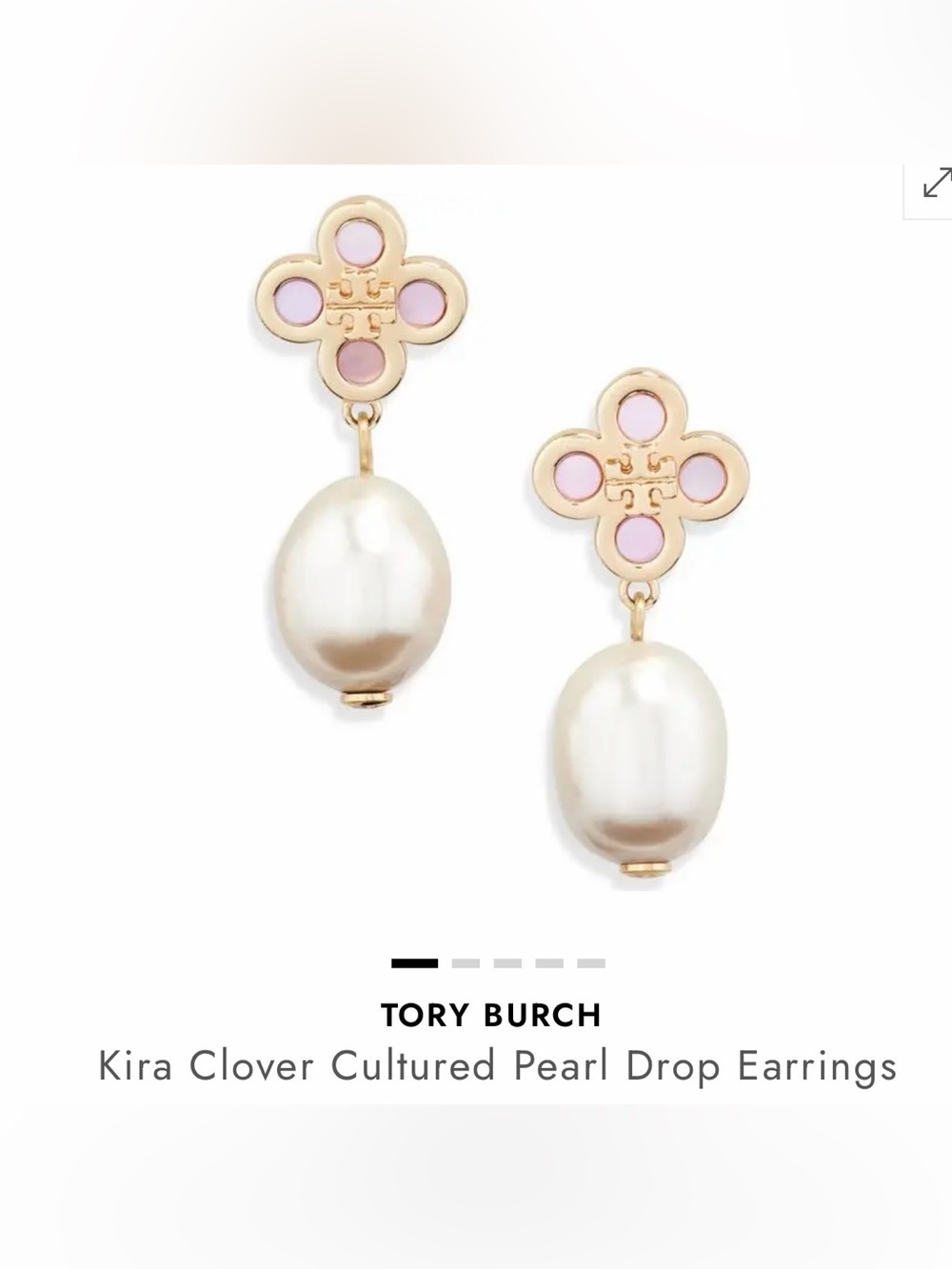 Authentic 💖 Tory Burch Gold-Tone Pink Enamel Clover Pearl Drop Earrings 💖
